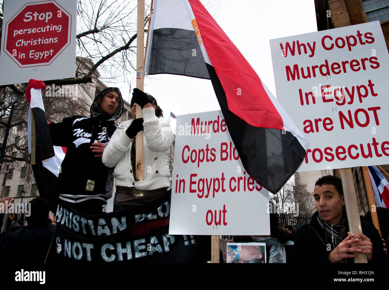 Egyptian Copts protest against an increase in Islamic persecution and attacks against the Christian minority. 23rd January 2010 Stock Photo