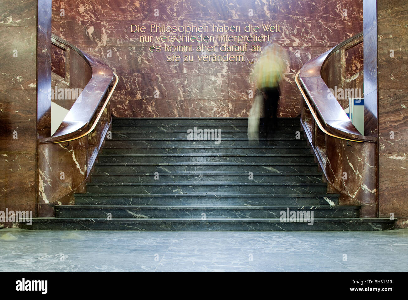 Karl Marx's inscription in the main lobby of the Humboldt University, Berlin, Germany Stock Photo