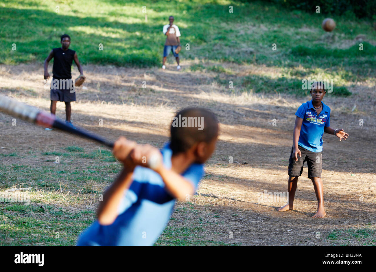 Boys, informal baseball game, Dominican Republic Stock Photo