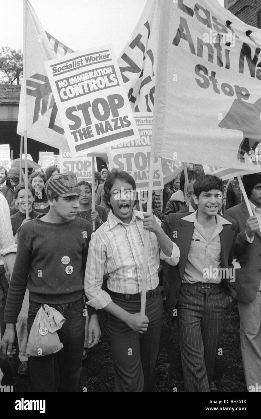 Anti Nazi League march through Tower Hamlets to Stop the National Front NF. East London UK 1970s 1978  HOMER SYKES Stock Photo