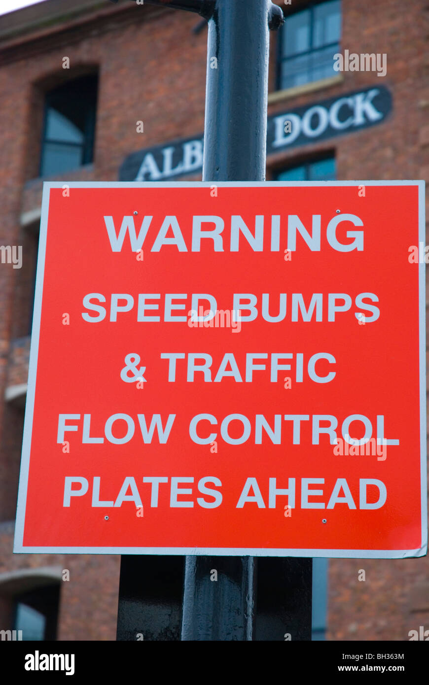 Speed bump warning at Albert Dock area Liverpool England UK Europe Stock Photo Alamy