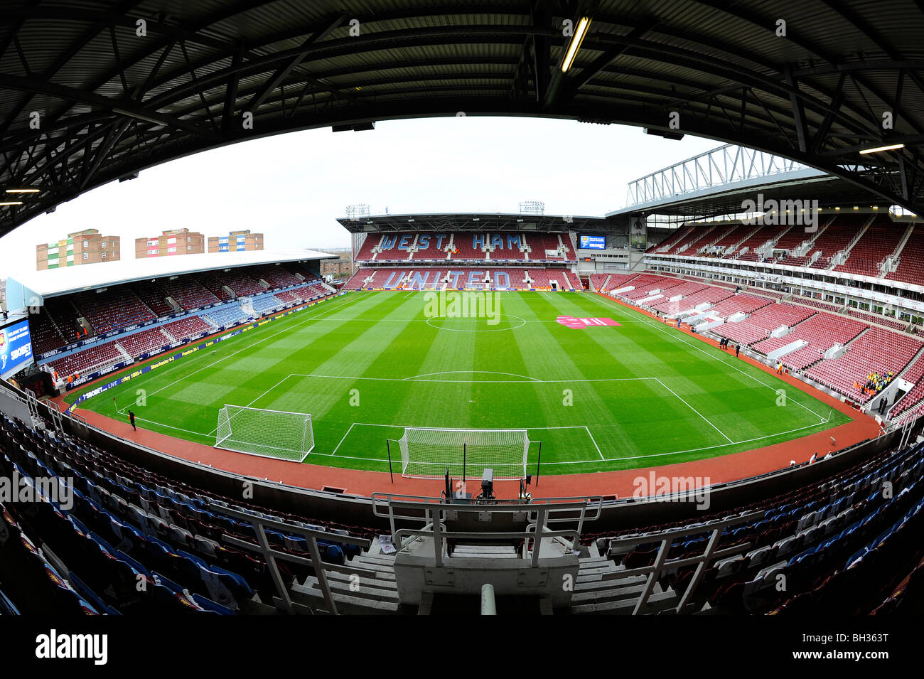 View inside the Boleyn Ground Stadium (also known as Upton Park), London. Home of West Ham United Football Club Stock Photo