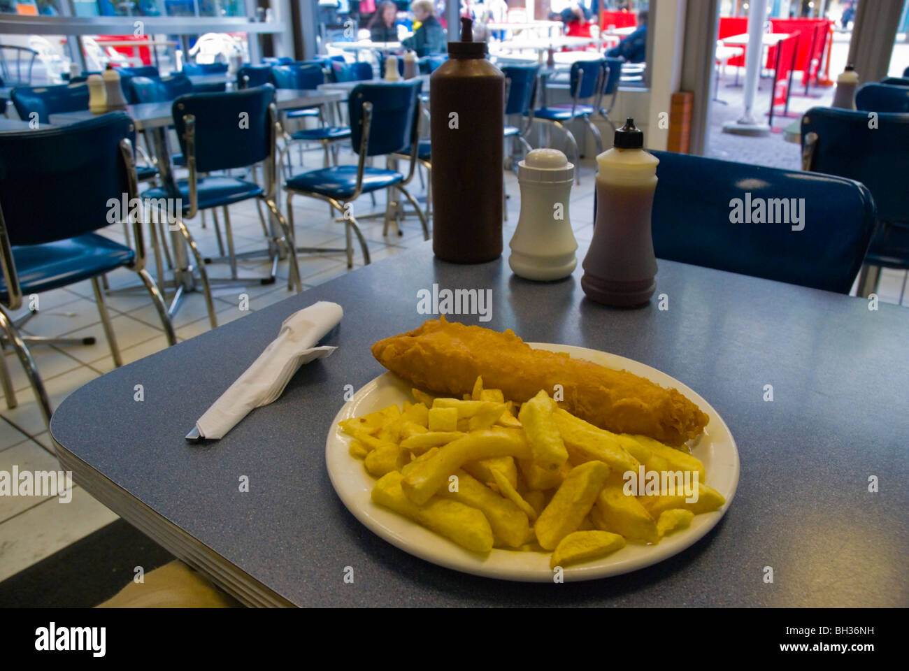 Cod and chips at a chippy in central Birmingham England UK Europe Stock Photo