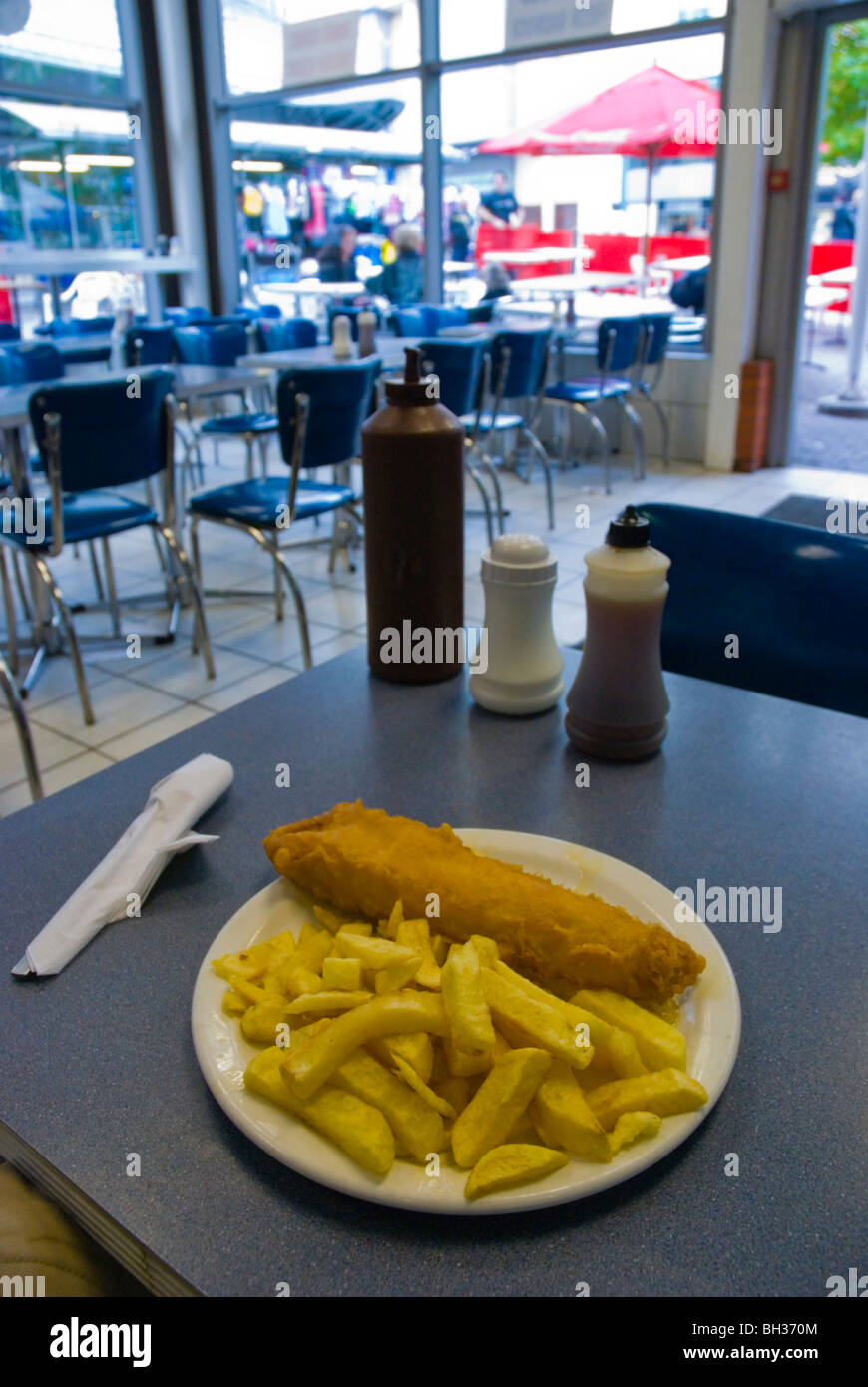 Cod and chips at a chippy in central Birmingham England UK Europe Stock Photo