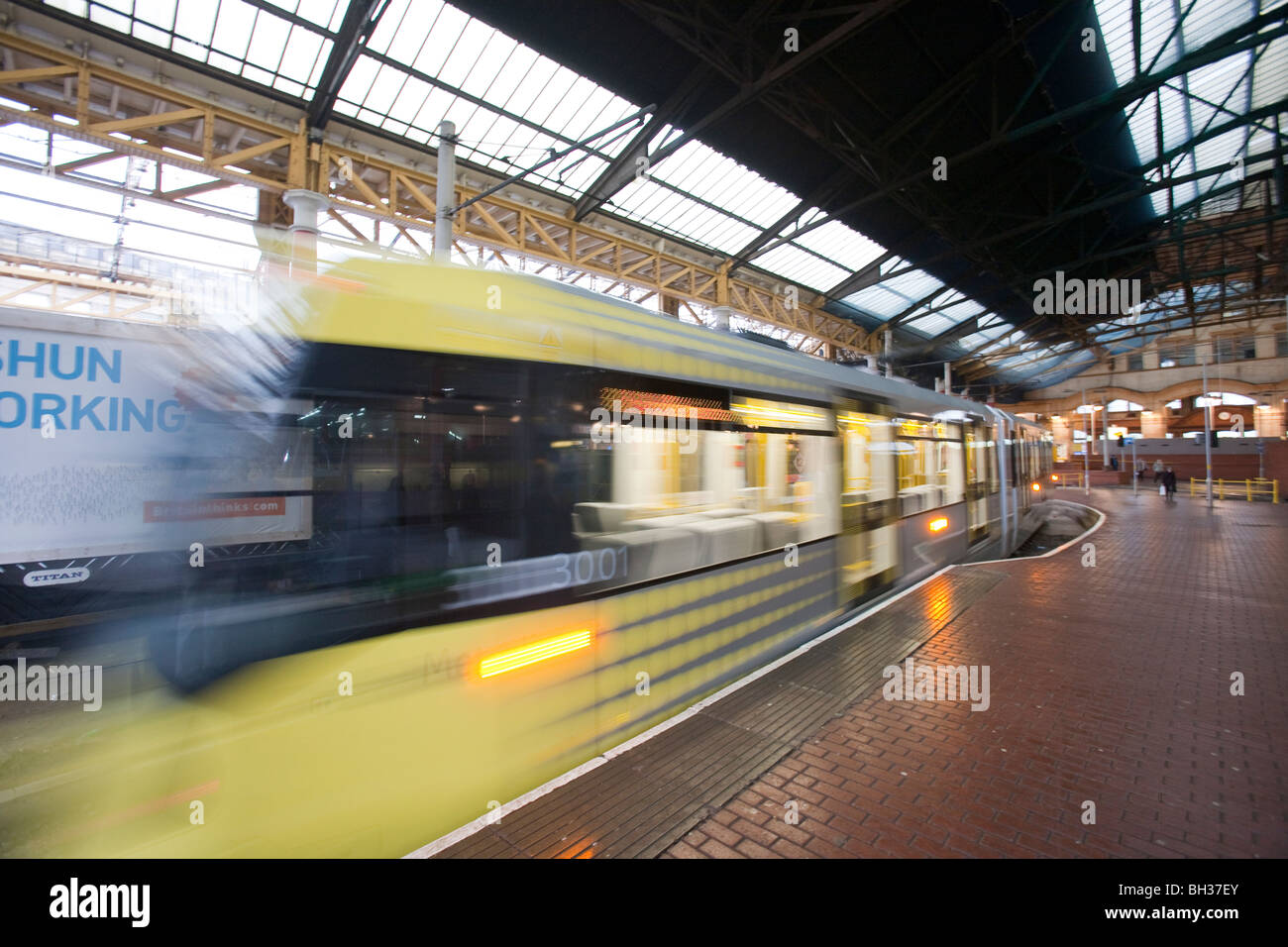 New Metro Trams in Manchester city centre, UK. Stock Photo