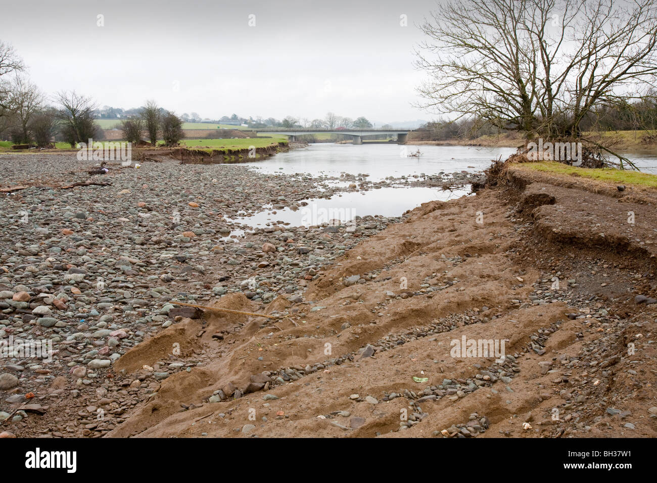 Erosion caused by the devastating November 2009 floods in Cockermouth when the river Derwent reached unprecedented levels. Stock Photo