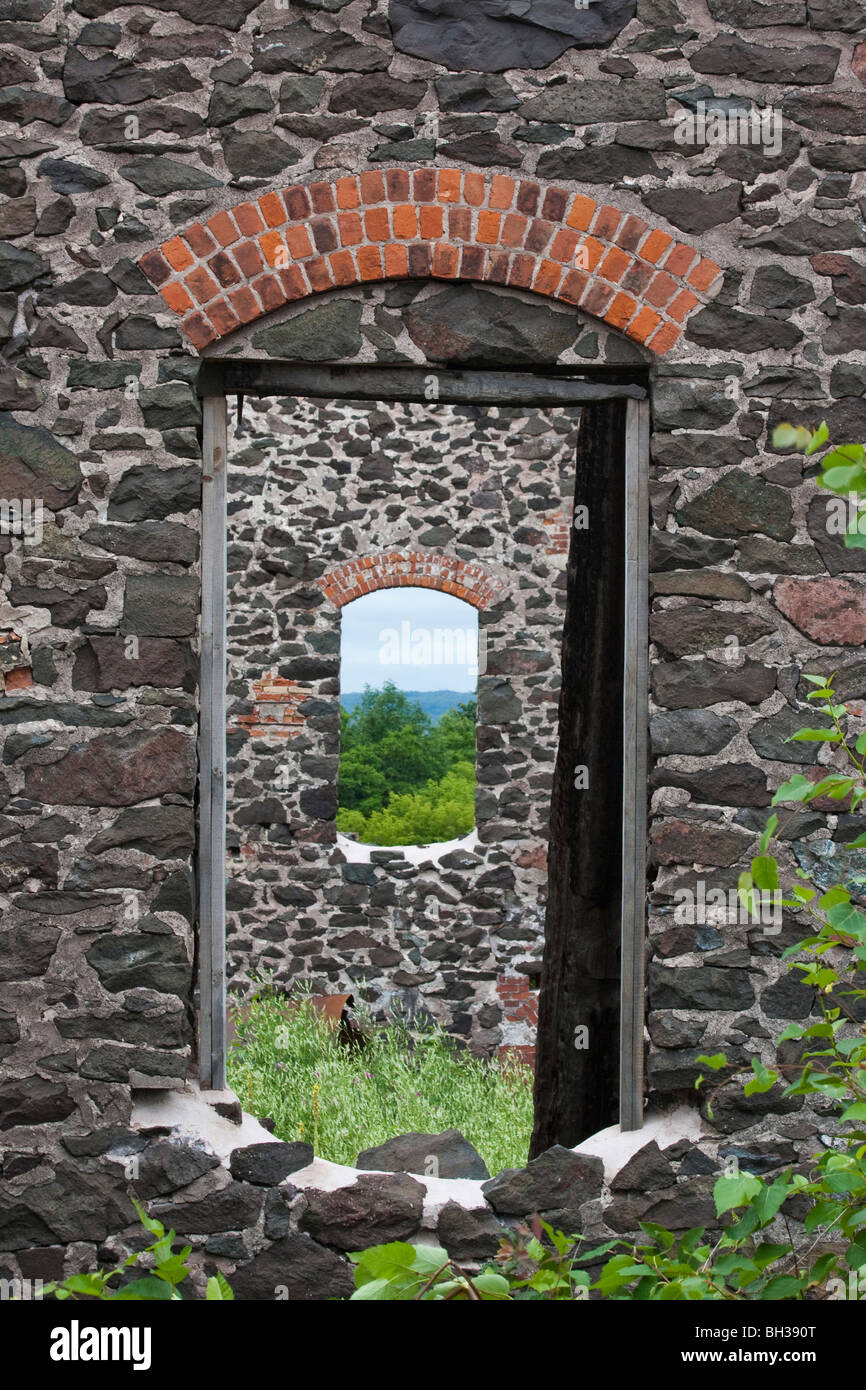 Abandoned ruined building stones wall block in Michigan USA United