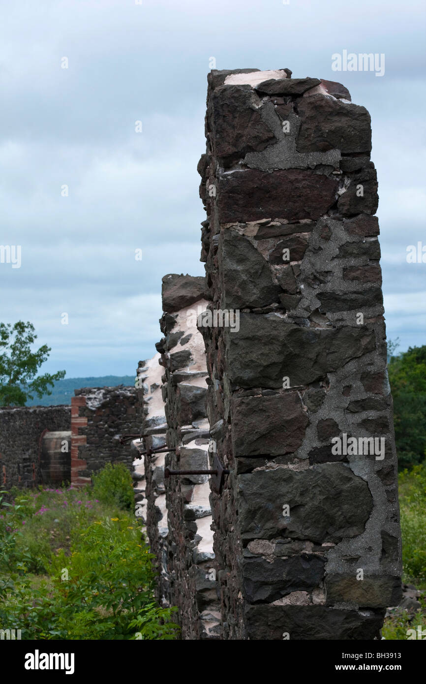 Abandoned ruined building stones wall block in Michigan USA United