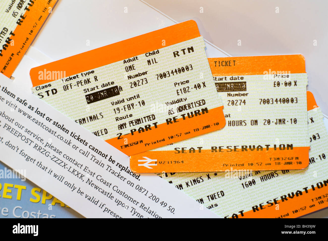 British railway return ticket from Scotland to London 2010 normal price with seat reservations Stock Photo