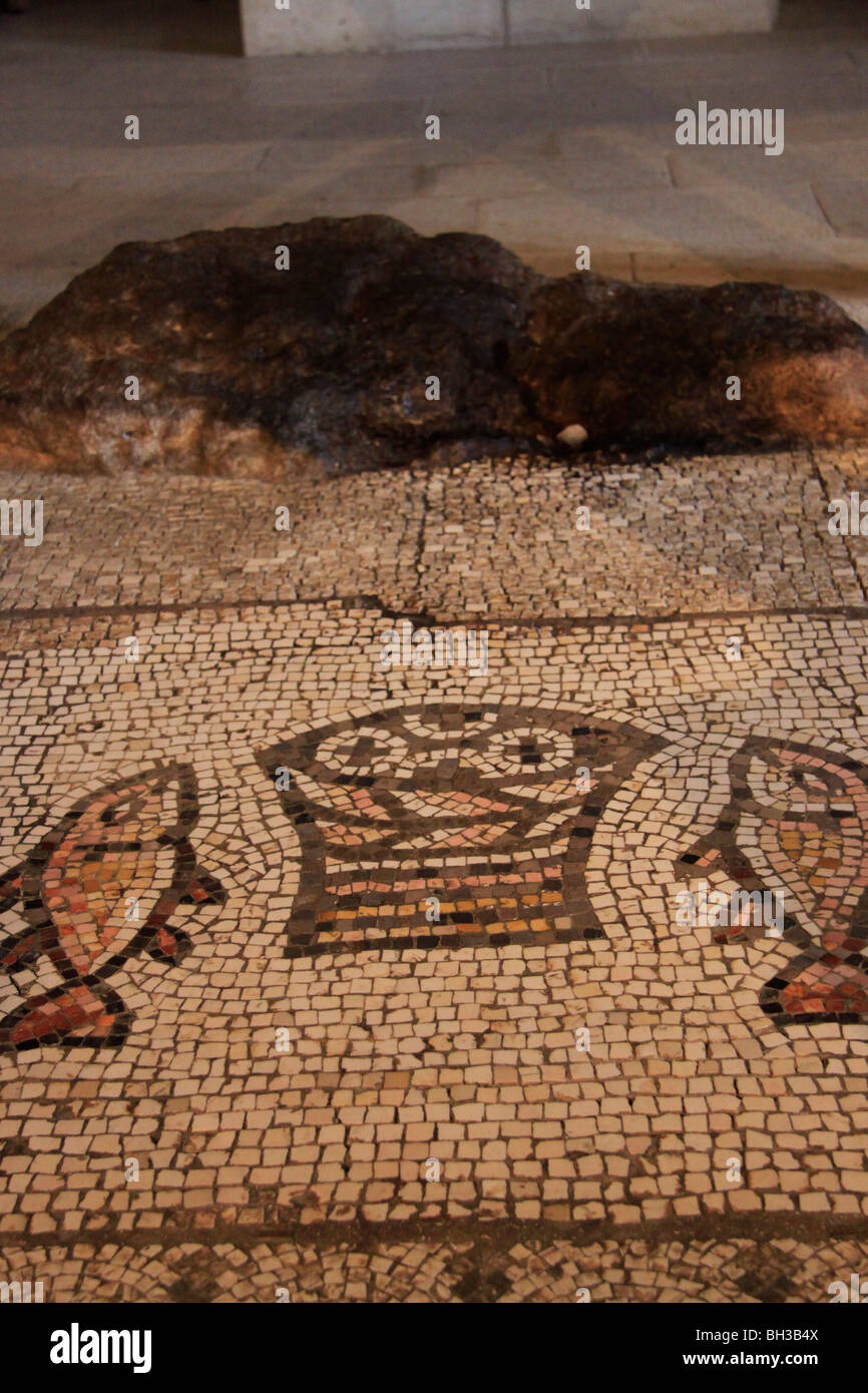 Israel, Sea of Galilee, Byzantine mosaic at the Church of the