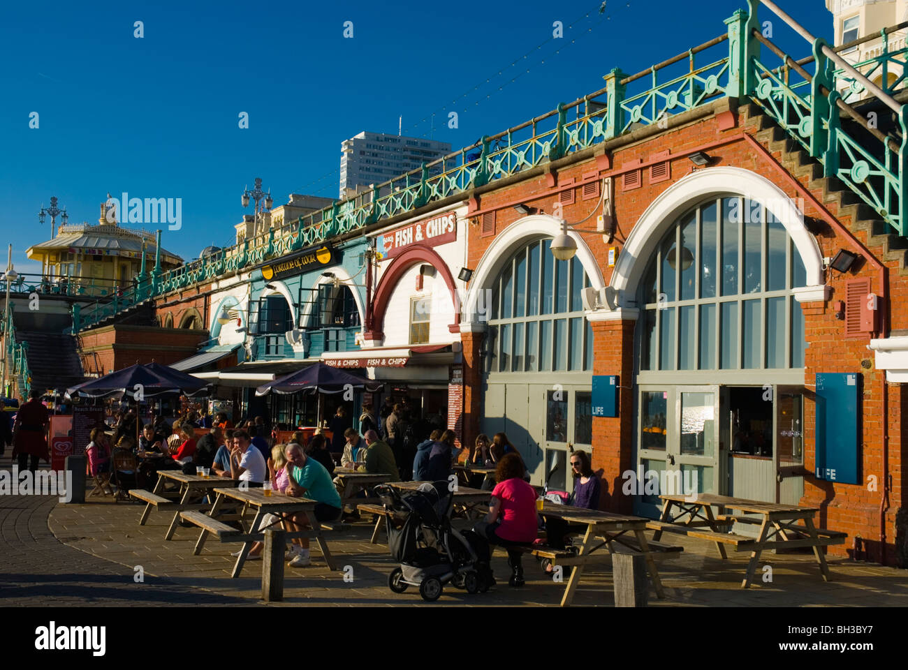 Artists Quarter and Brighton coalition pub at fishermans arches seafront Brighton England UK Europe Stock Photo