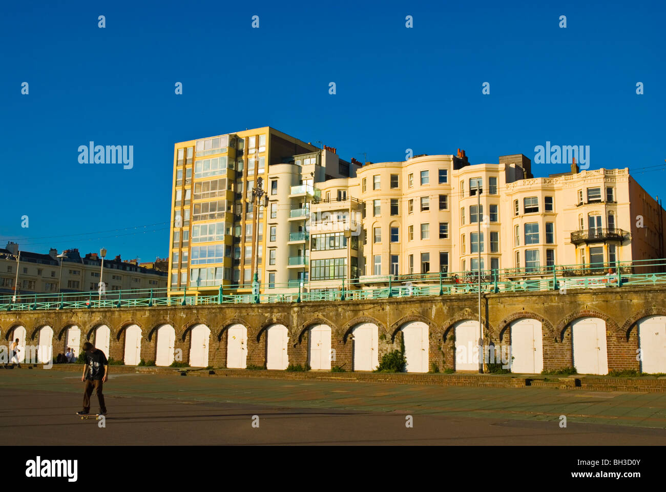 Skater in front King's Road Arches on beach esplanade Brighton England UK Europe Stock Photo