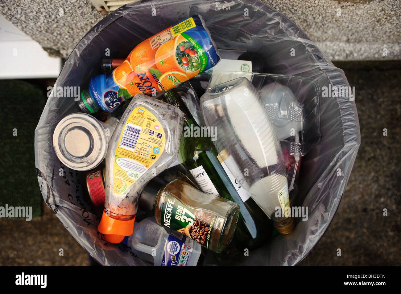 Contents of a Plastics and Glass Recycling Bin Stock Photo Alamy
