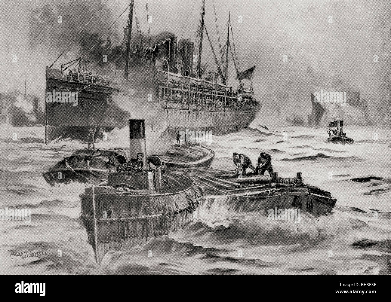 British transport ship leaving England for the Cape during Second Boer War. Stock Photo