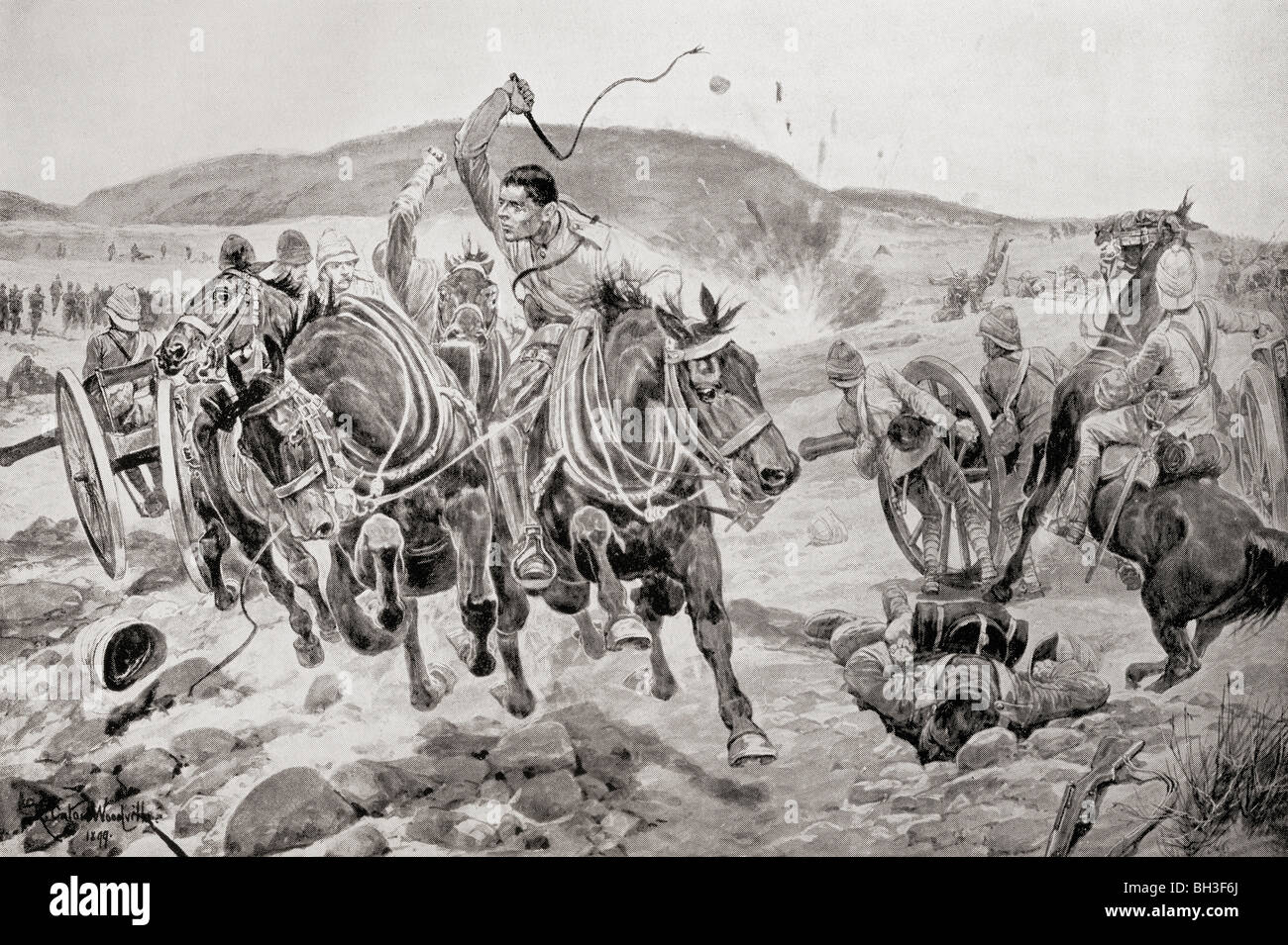 Before Ladysmith.  British horse artillery galloping to take up a new position during the Second Boer War. Stock Photo