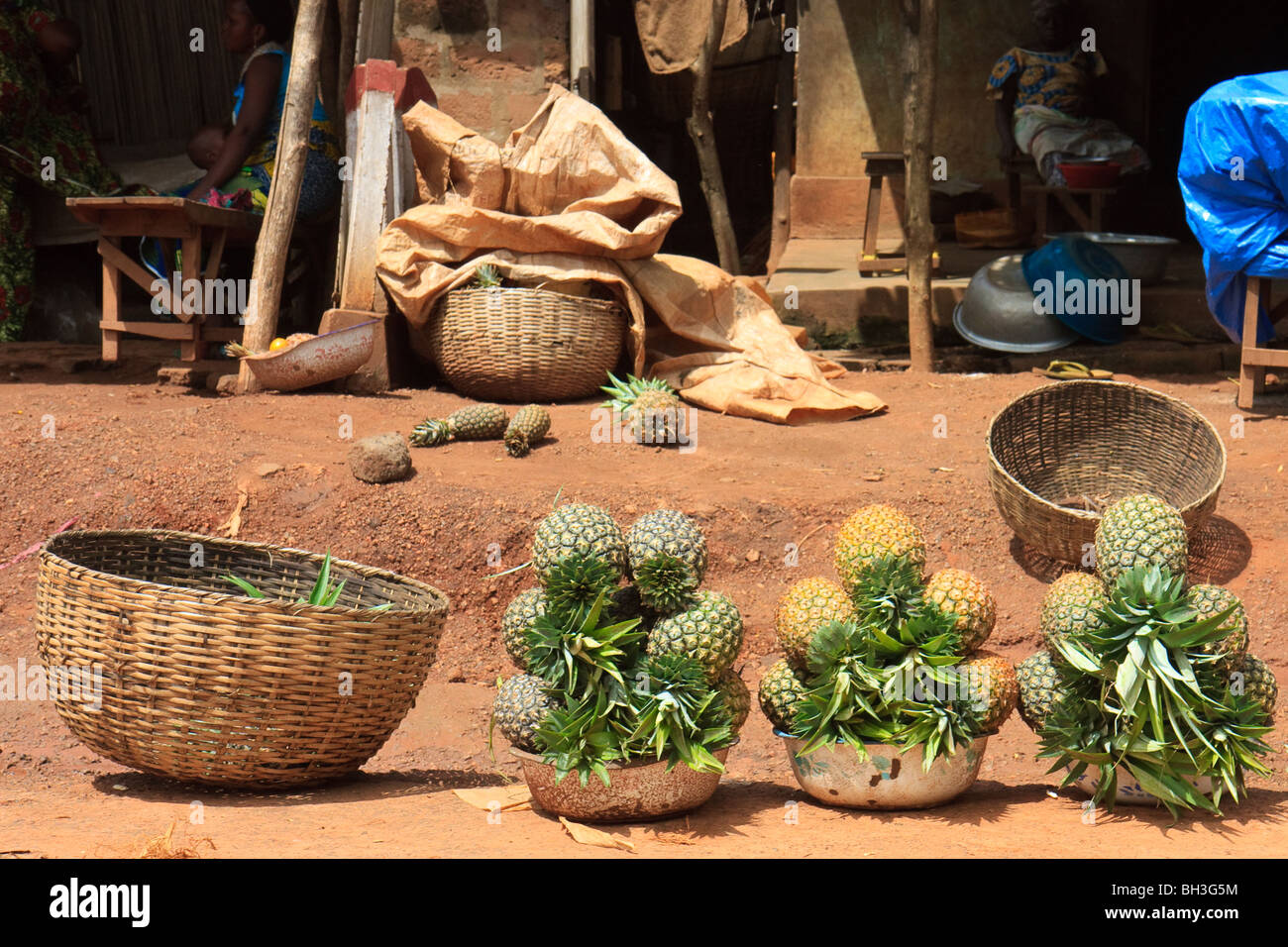 Africa Benin Fruit Vegetable Market Pineapples Stock Photo