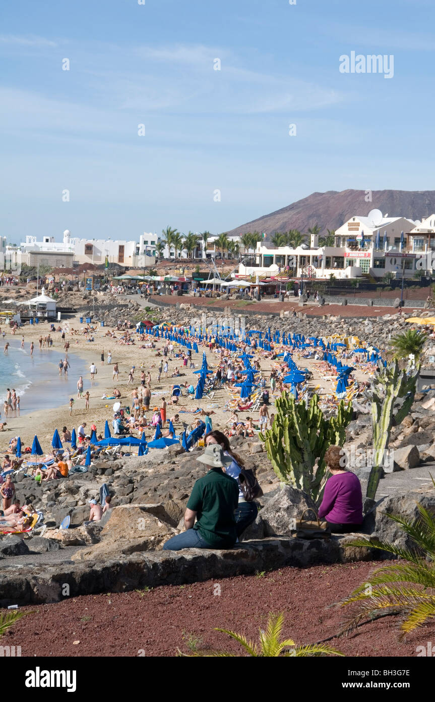 Playa Blanca Lanzarote beach beaches sun lounger loungers bathing bath