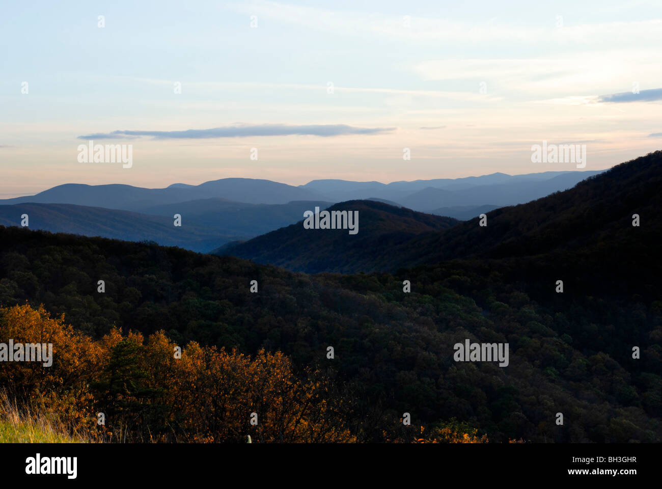 Blue Ridge Mountains in Autumn Sunlight Stock Photo