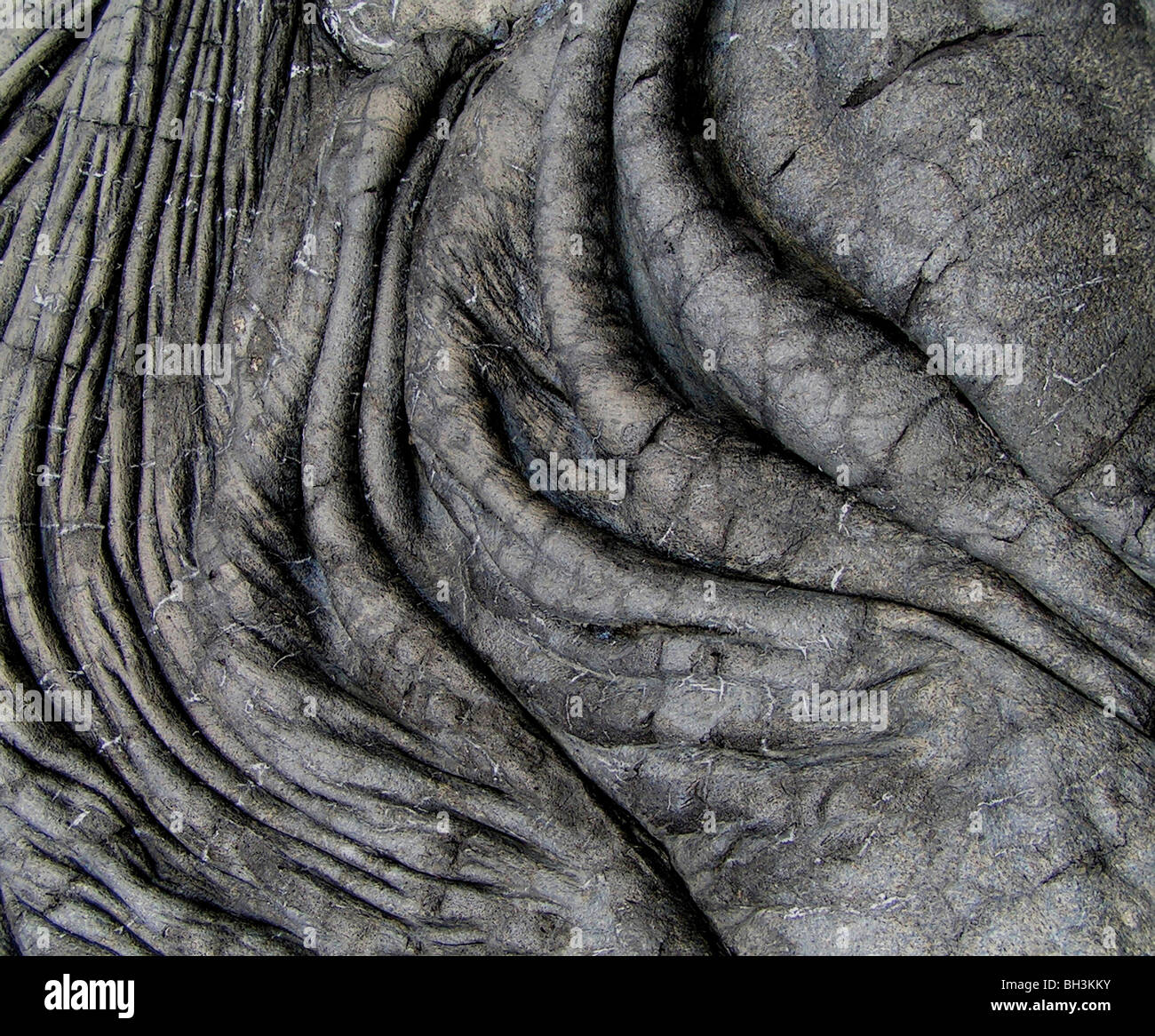 Solid magma ripples on the island La Reunion. Stock Photo