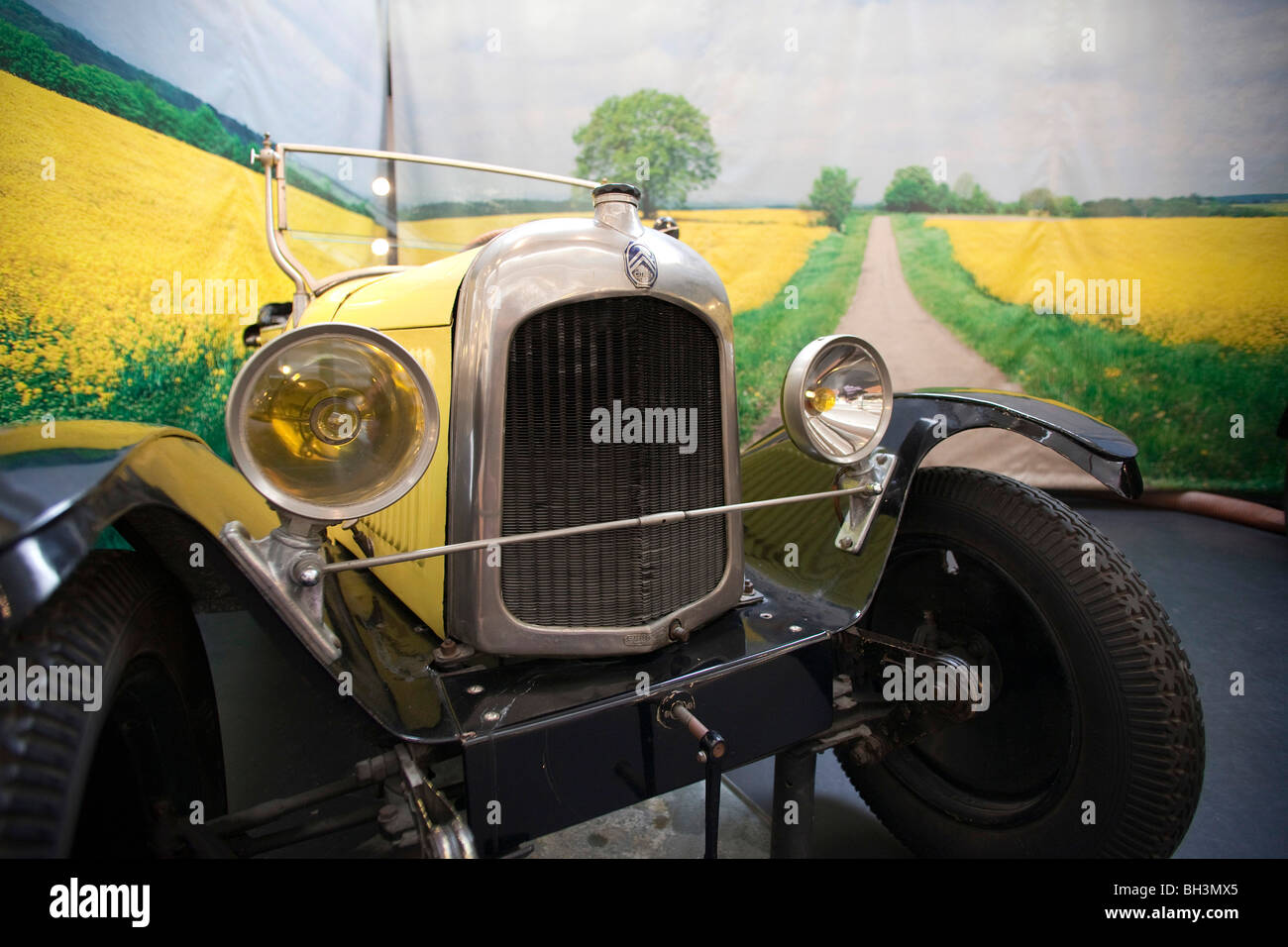 Yellow  Citroen C2 30's  sports vintage car   at  Schlumpfs motor  Museum french France Horizontal 099215 Schlumpf Museum Stock Photo