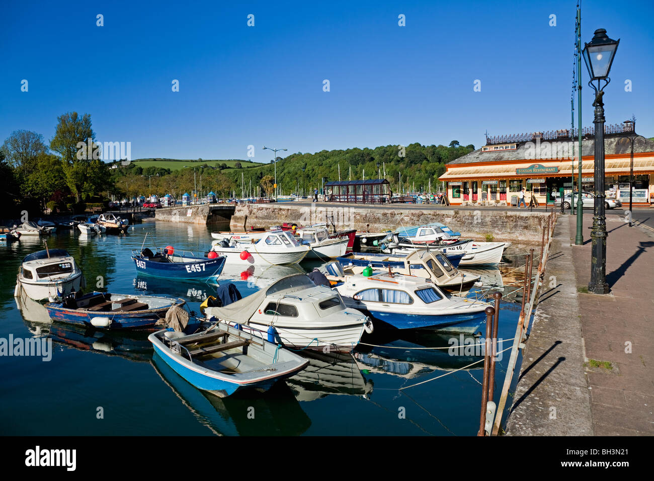 Dartmouth Quay (known as 'the Boat Float') and The Old Station Building, Dartmouth, South Hams, Devon, England, Great Britain Stock Photo