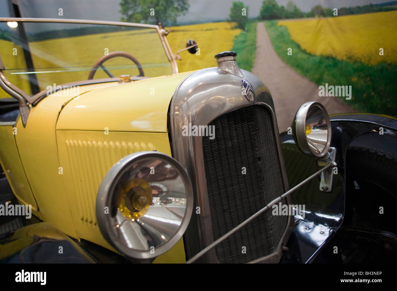 Yellow  Citroen C2 30's  sports vintage car   at  Schlumpfs motor  Museum french France Horizontal 099216 Schlumpf Museum Stock Photo