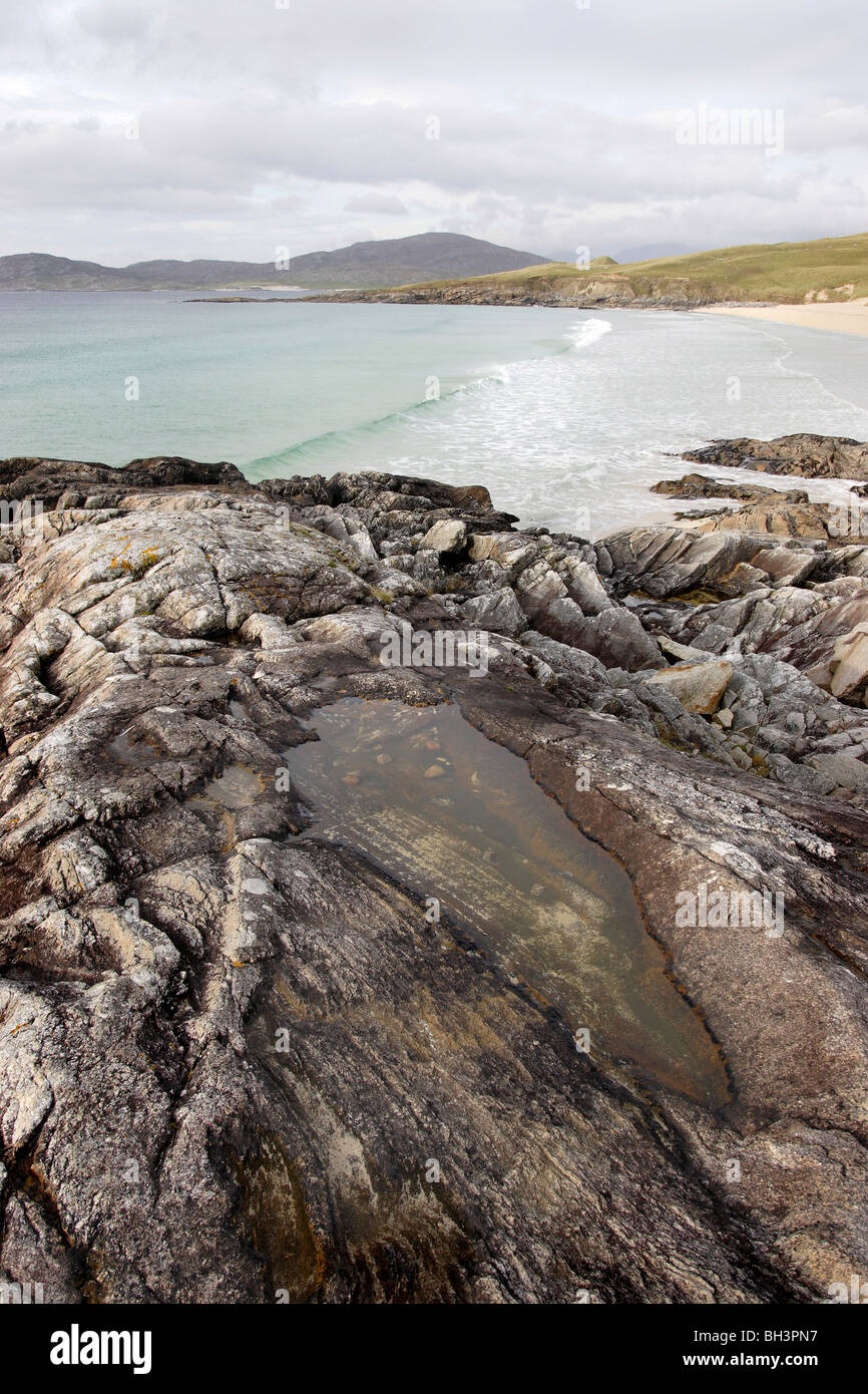 Atlantic beach and Rocks at Seilbost. Stock Photo