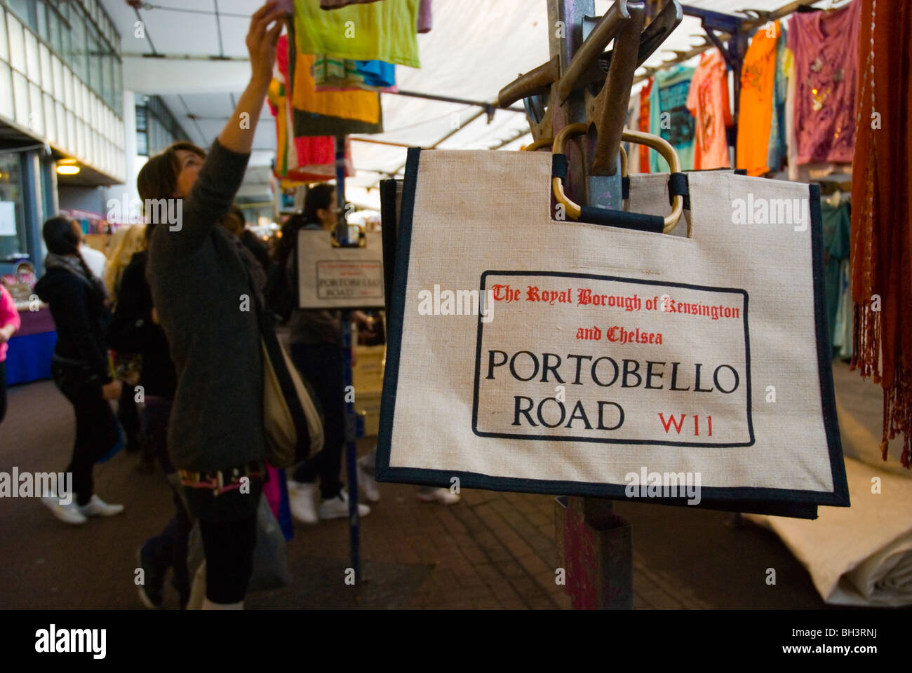 Portobello Road bags for sales at stalls under Westway at Portobello