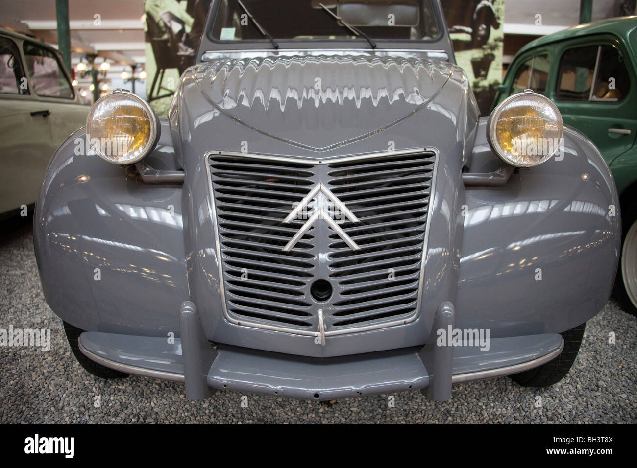 Grey Citroen 2cv  car  at  Schlumpfs motor  Museum Mulhouse France Horizontal Stock Photo