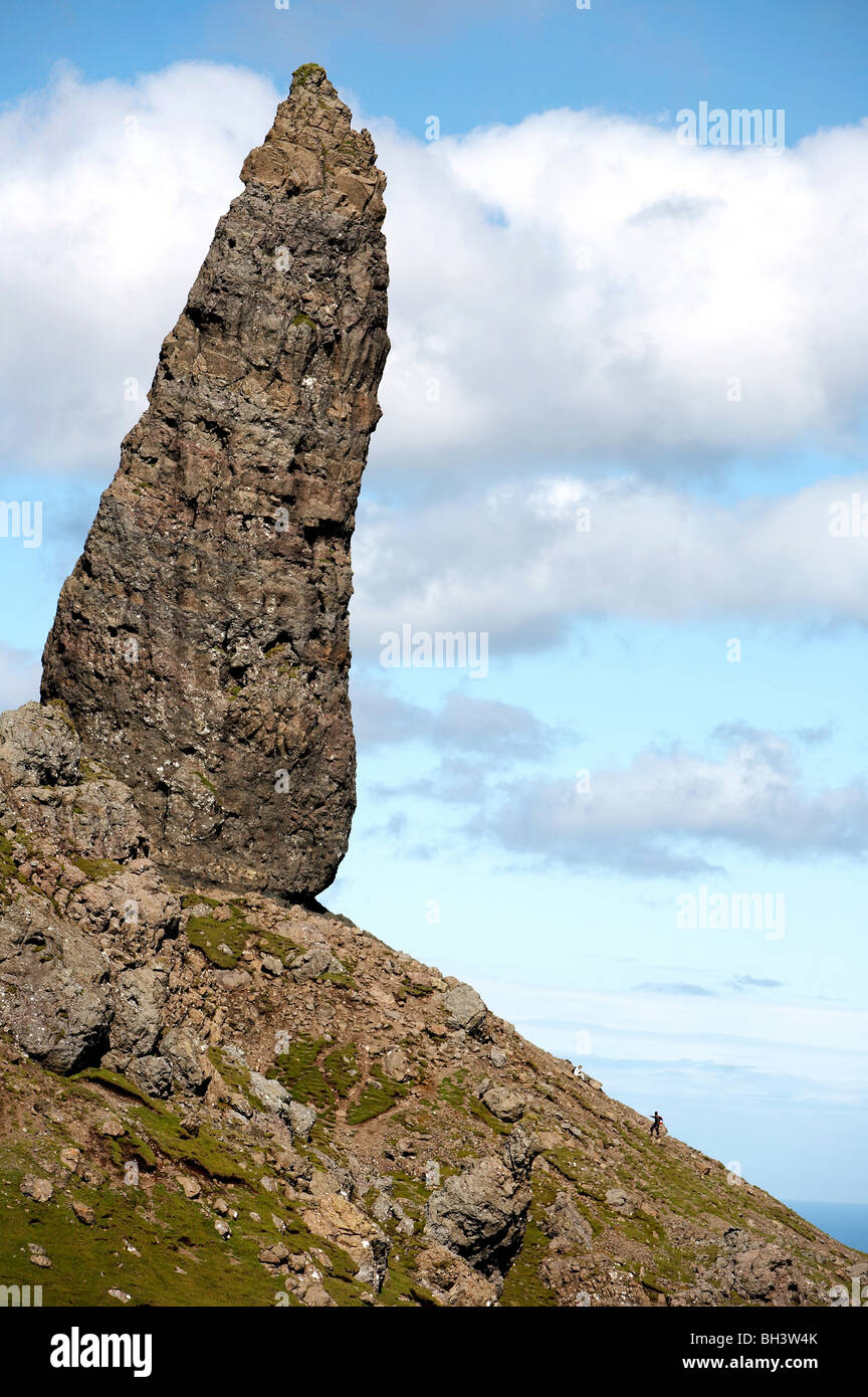 Hillwalkers climbing up to the Old Man of Storr. Stock Photo
