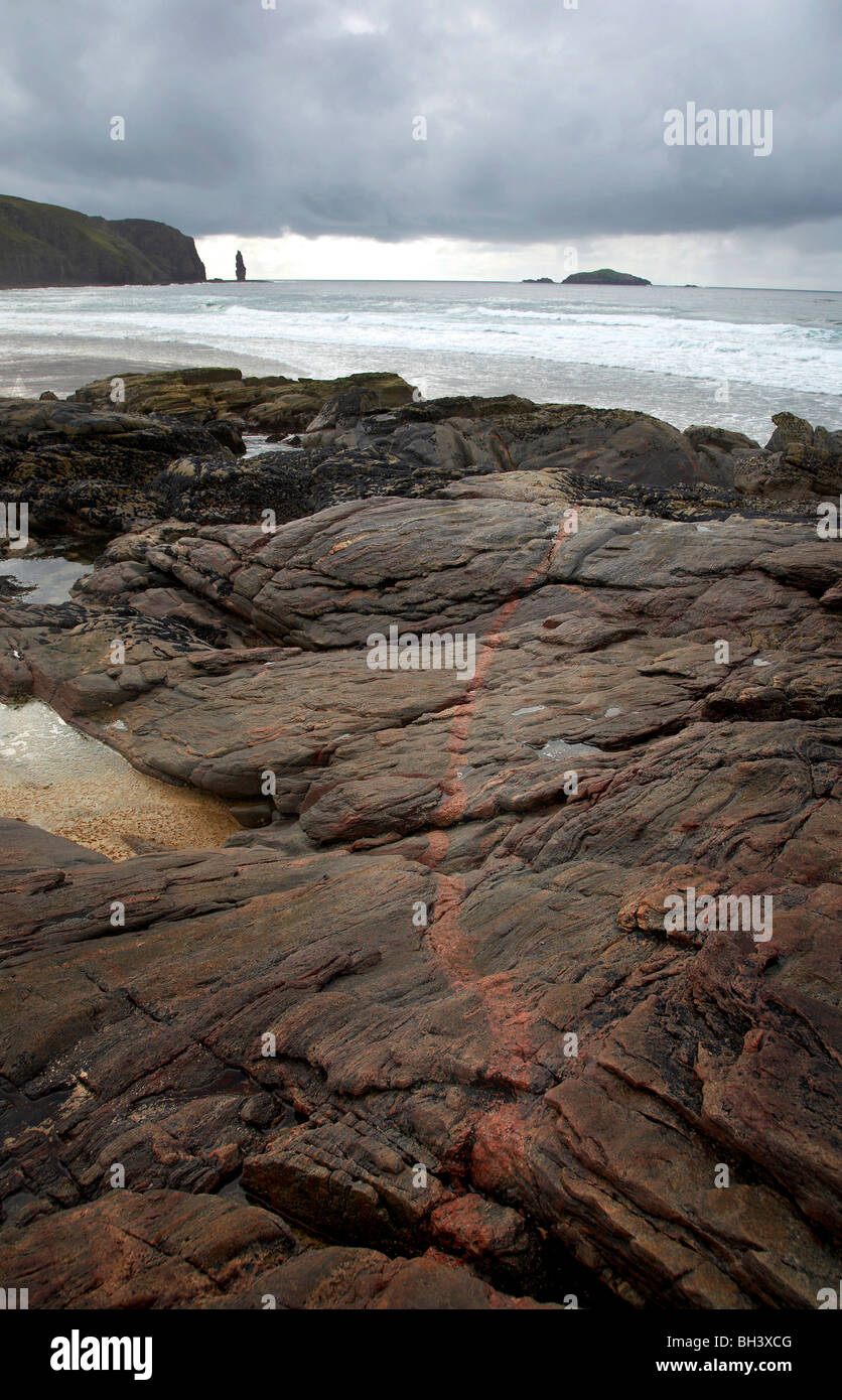 Rocks at Sandwood bay. Stock Photo