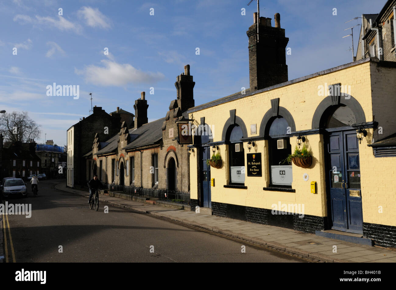 England; Cambridgeshire; Cambridge; King Street, with the St Radegund Pub and Almshouses Stock Photo