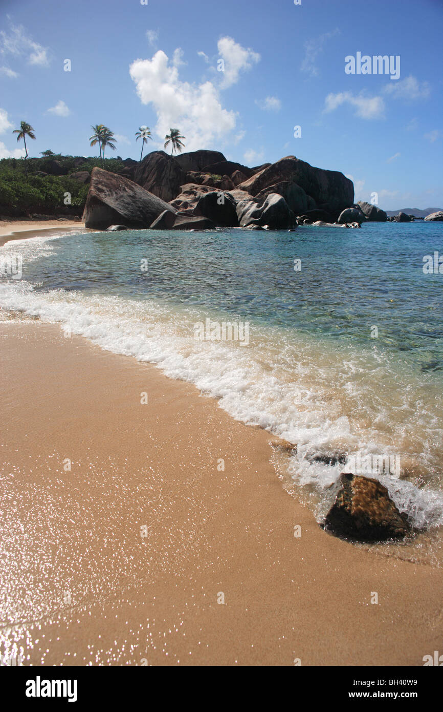 Tropical beach and rocks, Devil's Bay, Virgin Gorda, British Virgin islands, Caribbean Stock Photo