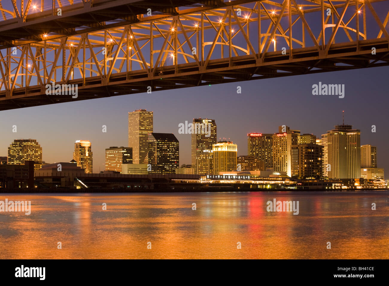 Skyline dusk business district New Orleans Louisiana Stock Photo