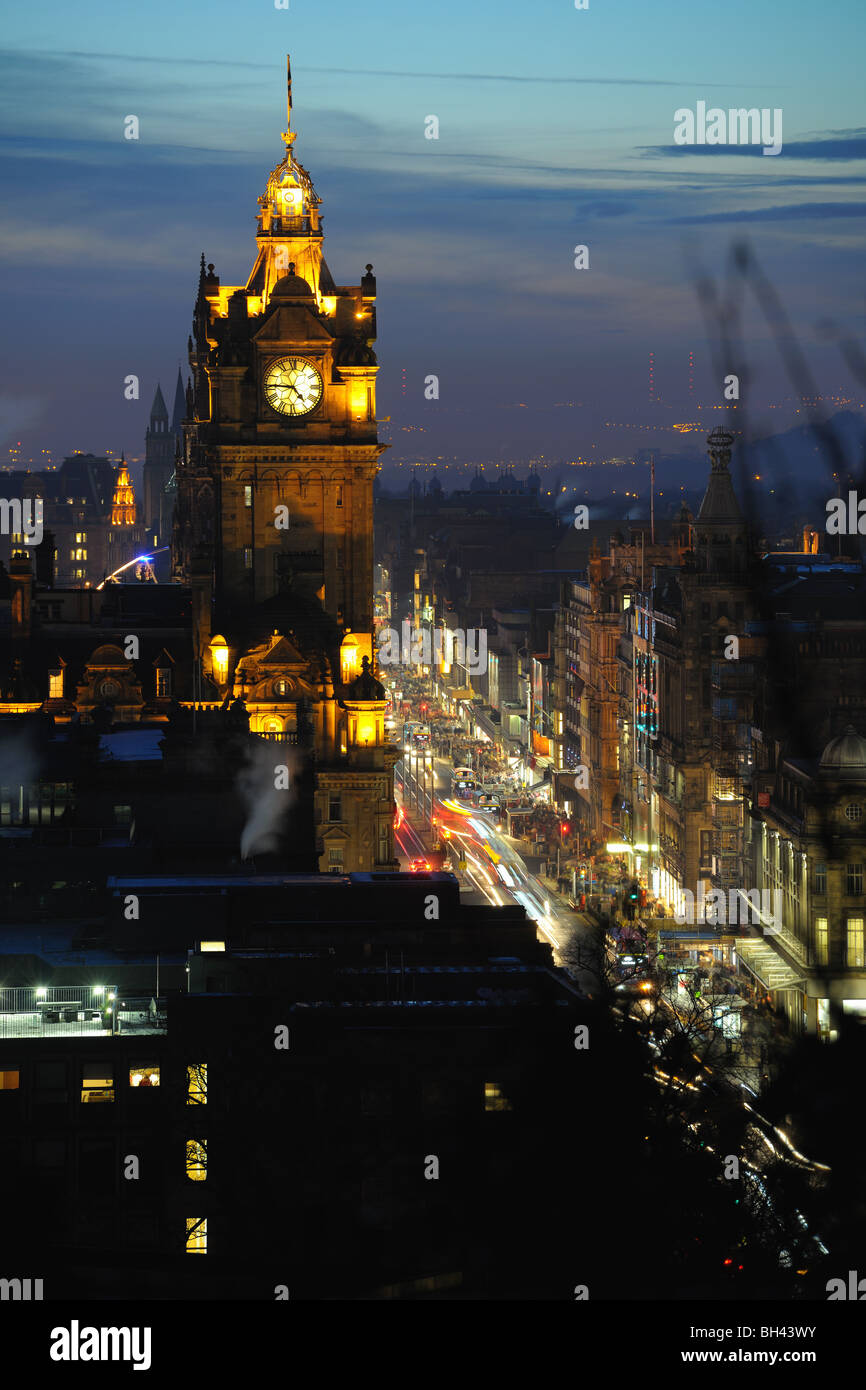 Balmoral (formerly North British) Hotel, Princes Street, Edinburgh, Scotland, UK at dusk Stock Photo