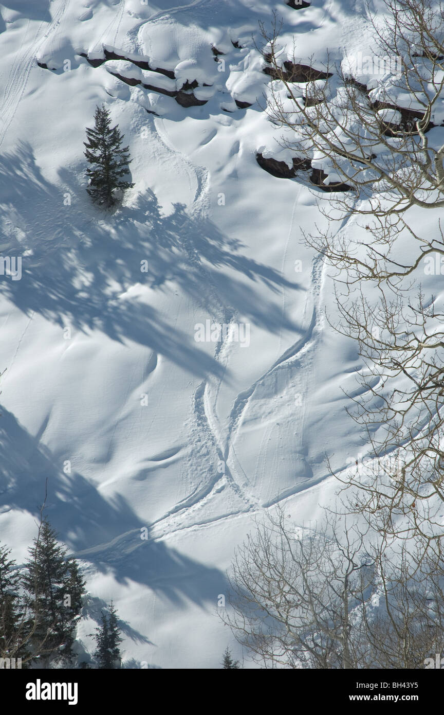 Ski tracks on steep slope, Vail, Colorado, USA Stock Photo Alamy