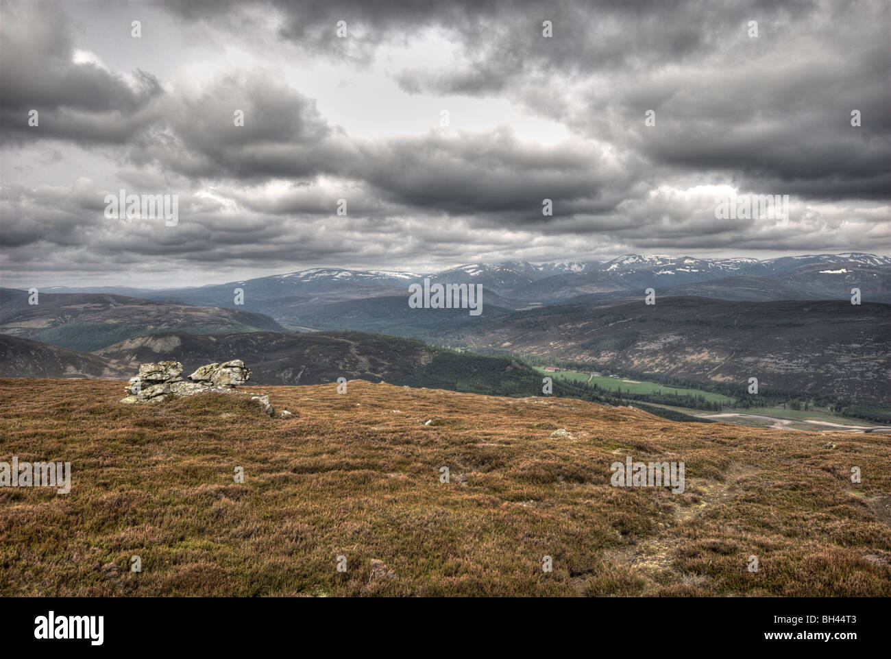 View from Morrone hill Highland munros snowy tops Stock Photo