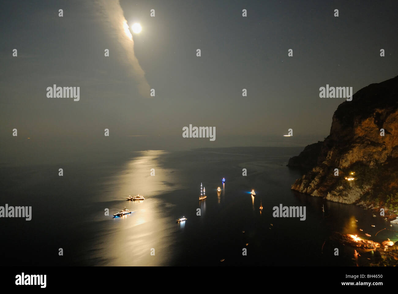 Night vision of Marina Piccola, Capri Island coast, Campania, Mediterranean Sea, Italy Stock Photo