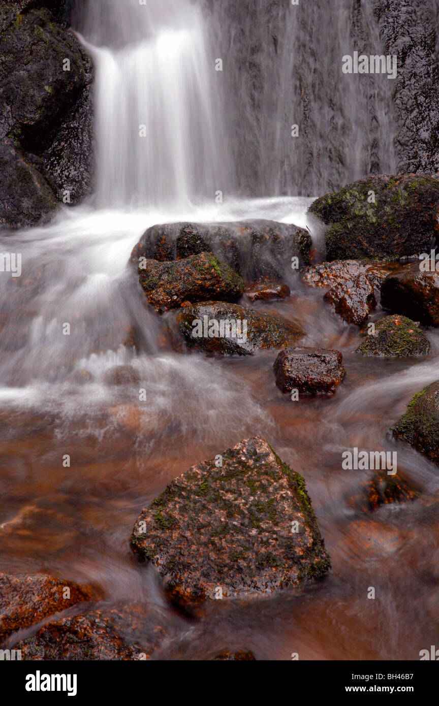 Waterfall at the Burn O'Vat, Muir of Dinnet Nature reserve. Stock Photo