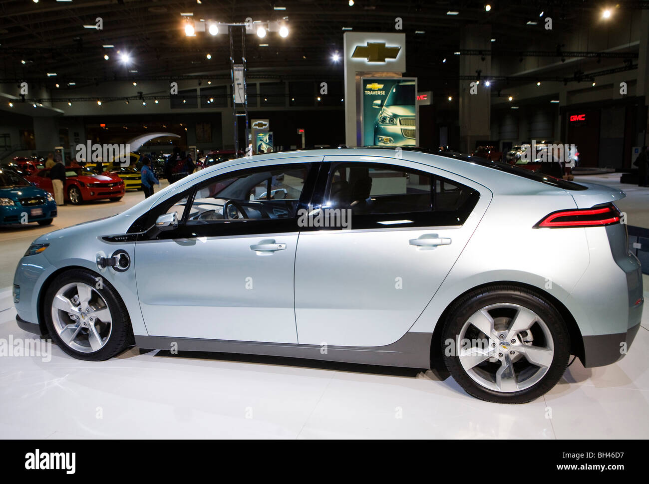 A Chevy Volt on display.  Stock Photo
