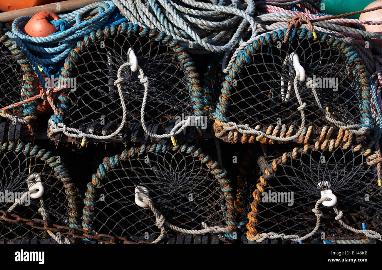 Rope and creels in Pennan harbour. Stock Photo