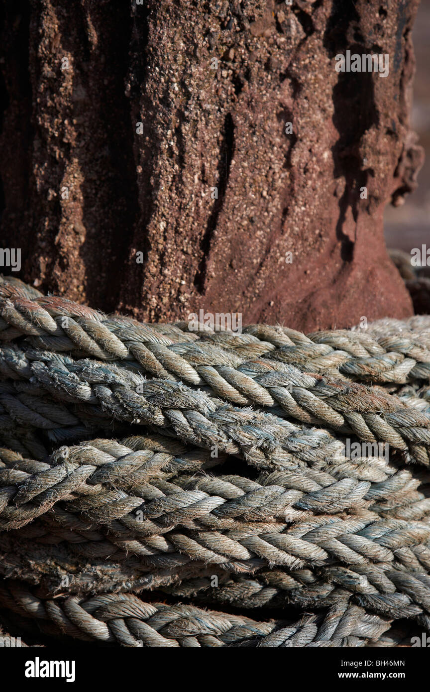 Rope wound round old capstan in Pennan harbour Stock Photo Alamy