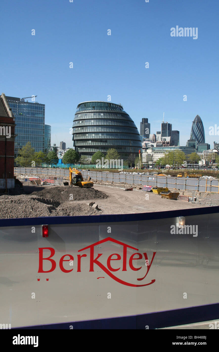 View on City Hall from Tower Bridge road with new architecture under ...