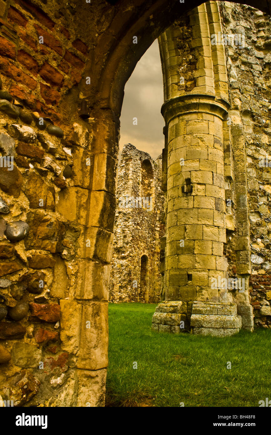 Ruined walls of Leiston Abbey in Suffolk circa 12th century. Stock Photo