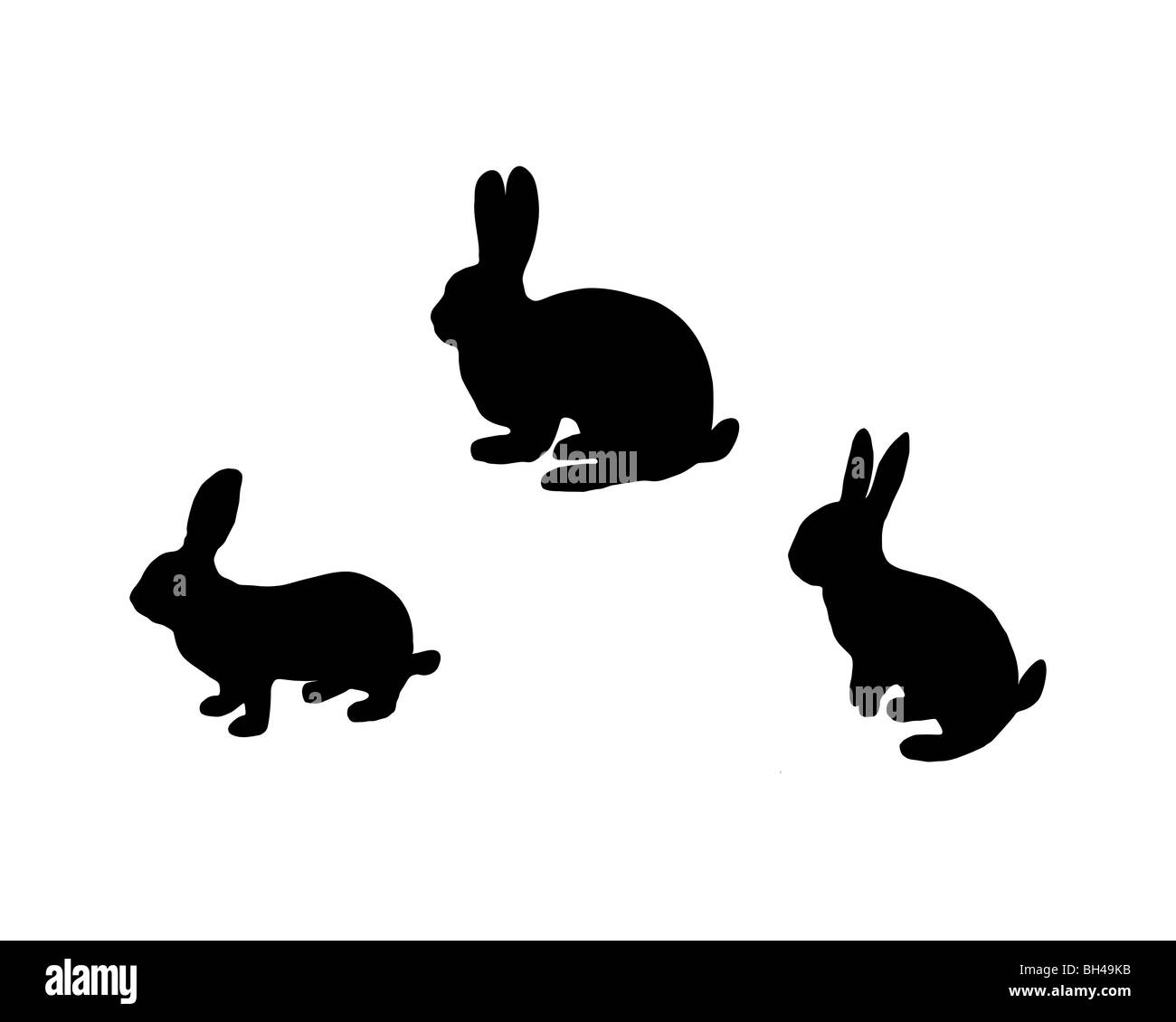 Black silhouette of three bunnys on white Stock Photo - Alamy