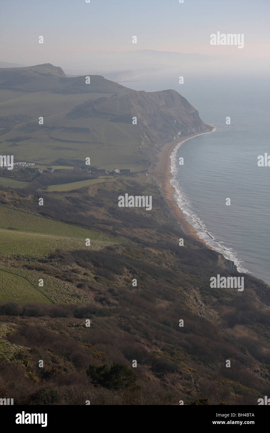 View of the Dorset coastline from Golden Cap. Stock Photo