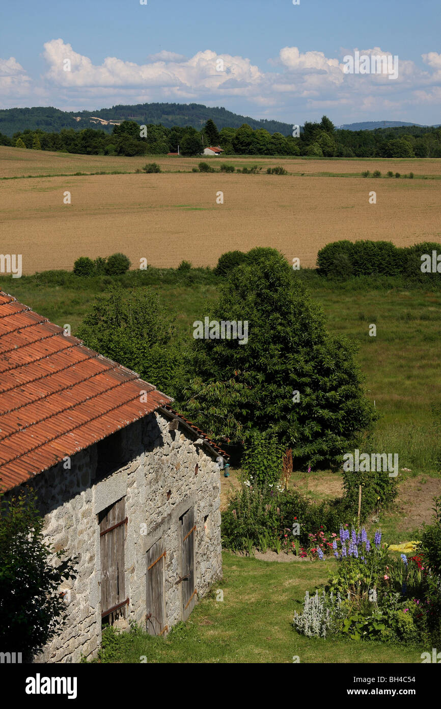 Limousin landscape with a stone building. Stock Photo