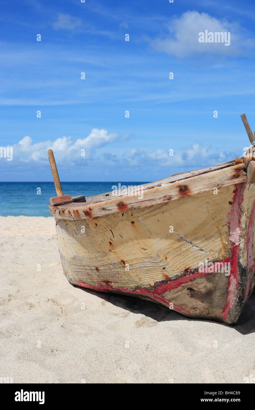 East Urban Home An Old Fishing Boat On The Sandy Beach On Metal Print