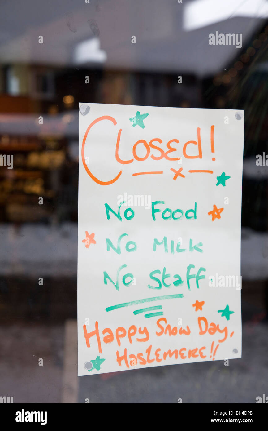 A temporary hand written sign in a cafe shop window. Stock Photo