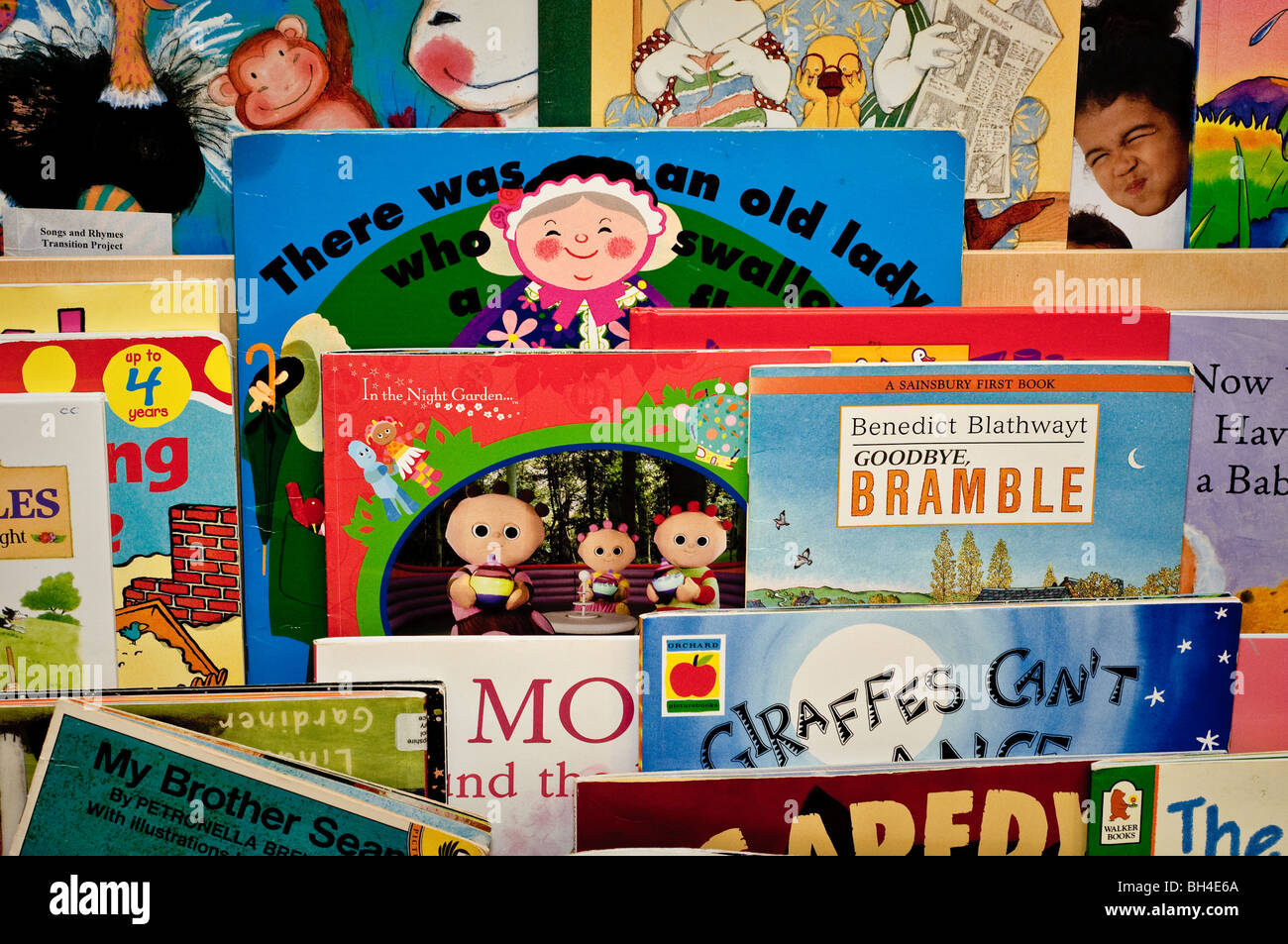 Display of children's books in a nursery school Stock Photo Alamy
